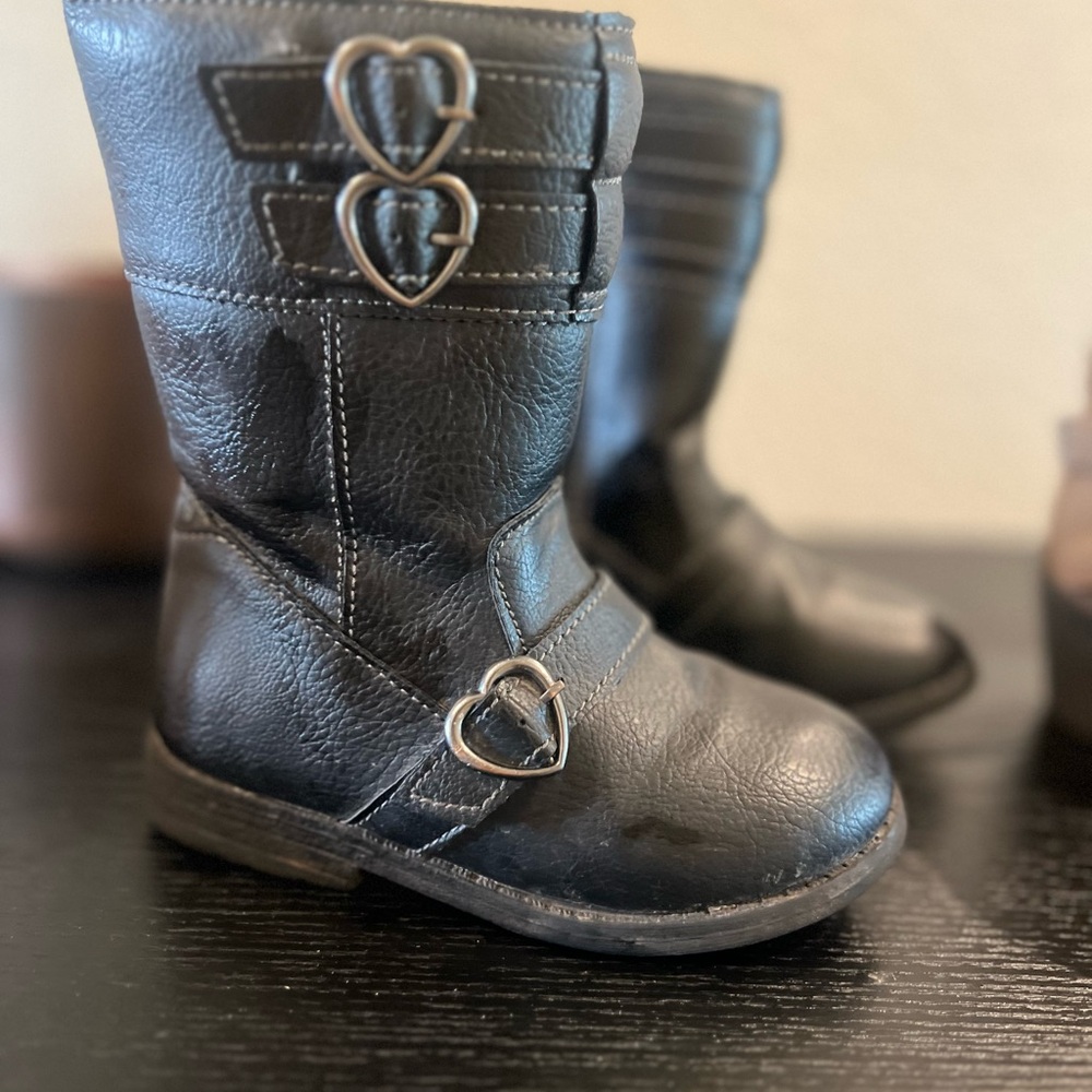 Black Boots with Heart Buckles
